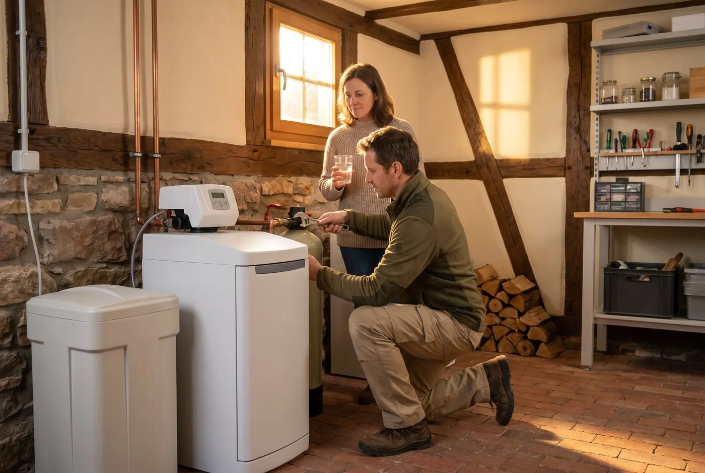 Enthärtungsanlage wird im Hausanschlussraum angeschlossen